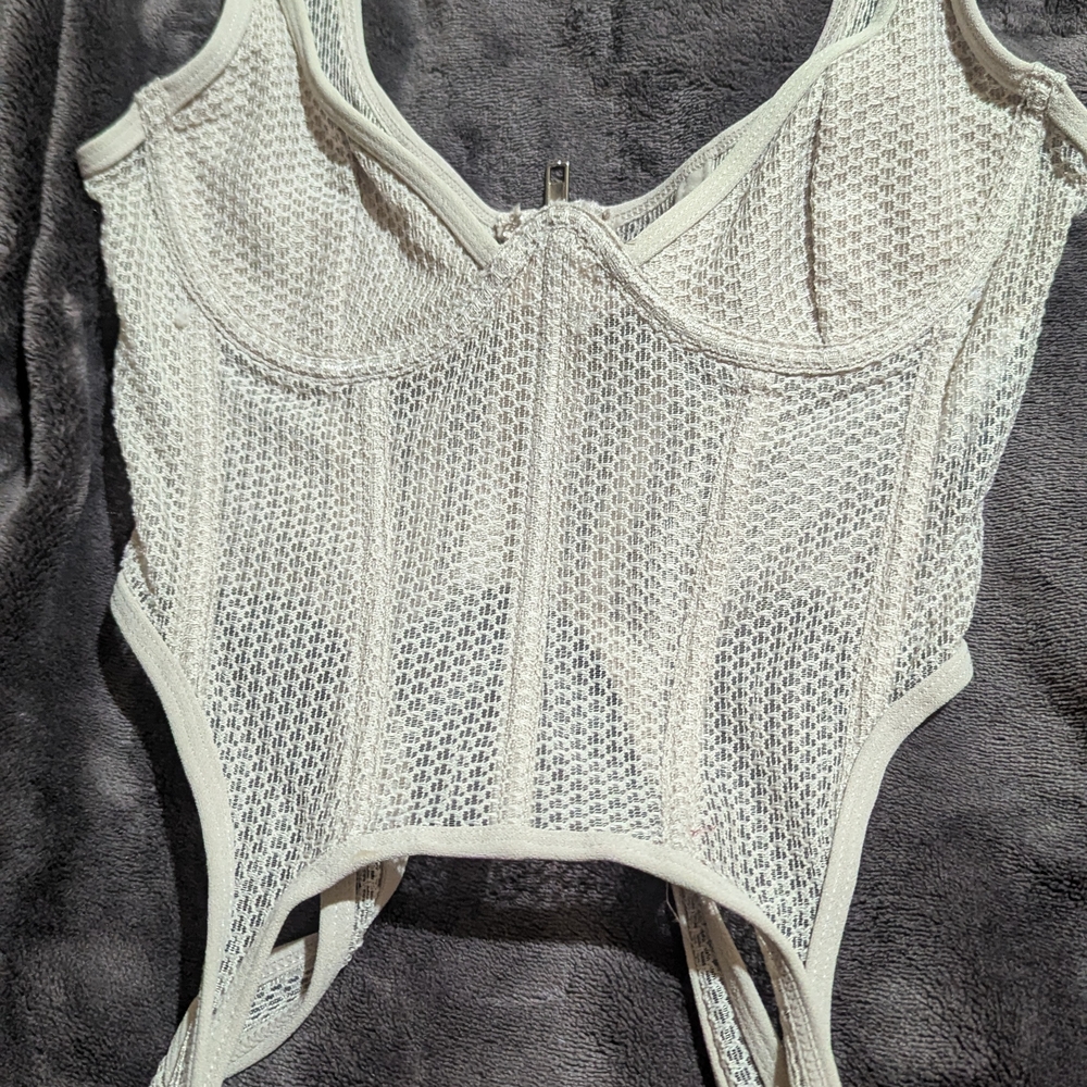 White Fox Boutique Cream Mesh Top